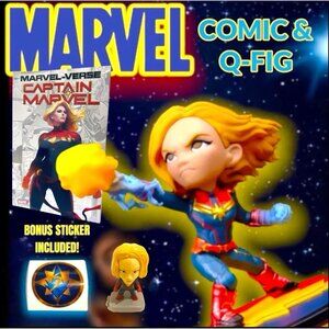 Marvel Captain Marvel Vinyl Q-Fig & Marvel-Verse Comic. Bonus Sticker & Figure.
